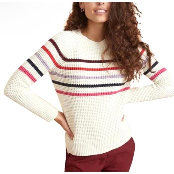 Marine Layer Cream Multi Stripe Waffle Knit Sweater Size Small - Picture 1 of 10